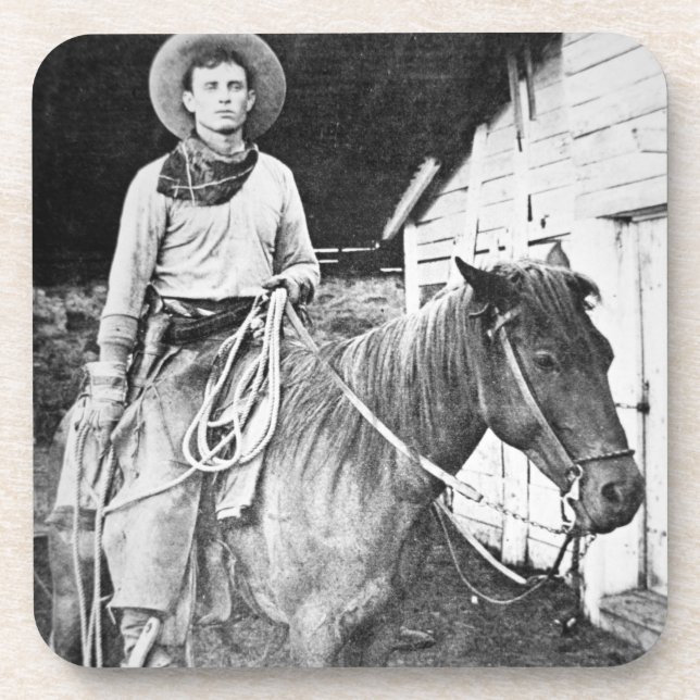 Amerikanischer Cowboy in Kansas, c.1880 (b/w Foto) Getränkeuntersetzer (Vorderseite)