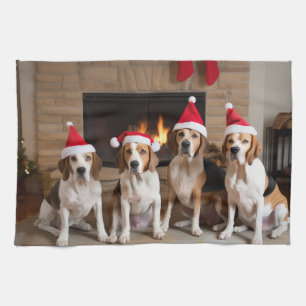 Amerikanischer Englisch Foxhound Kamin Weihnachten Geschirrtuch