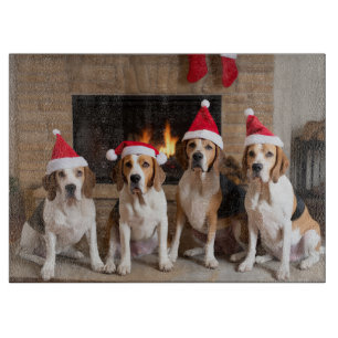 Amerikanischer Englisch Foxhound Kamin Weihnachten Schneidebrett