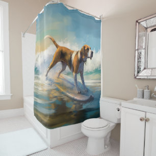 Amerikanischer Englisch Foxhound Strand Surfen Mal Duschvorhang