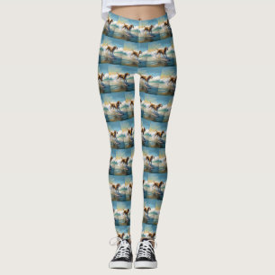 Amerikanischer Englisch Foxhound Strand Surfen Mal Leggings