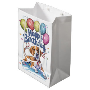 Amerikanischer English Foxhound mit Luftballons Ge Mittlere Geschenktüte