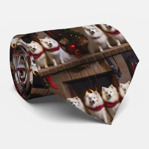 Amerikanischer Eskimo am Kamin Weihnachten Krawatte