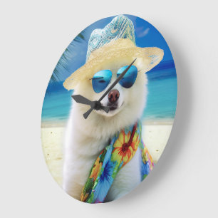 Amerikanischer Eskimo auf dem Strand, Sommergesche Große Wanduhr