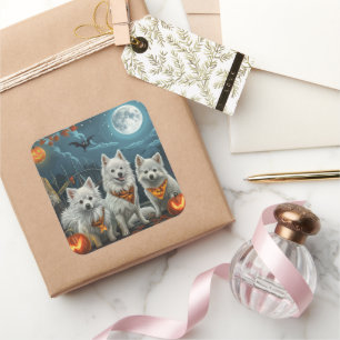 Amerikanischer Eskimo Halloween Gruselig  Quadratischer Aufkleber