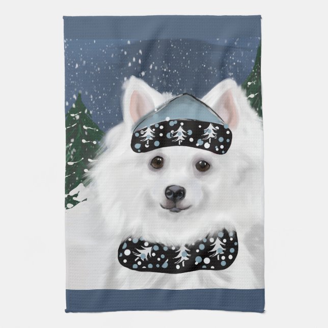 Amerikanischer Eskimo Hund  Geschirrtuch (Vertikal)