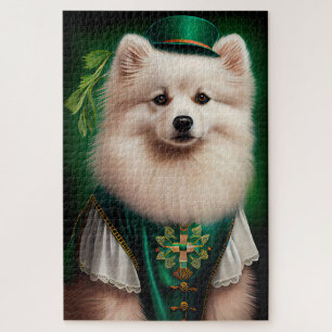 Amerikanischer Eskimo-Hund im St. Patrick's Day-Kl Puzzle