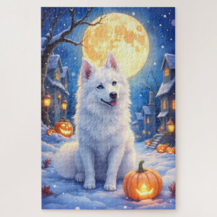 Amerikanischer Eskimo-Hund Kuschel-Halloween-Mondl Puzzle