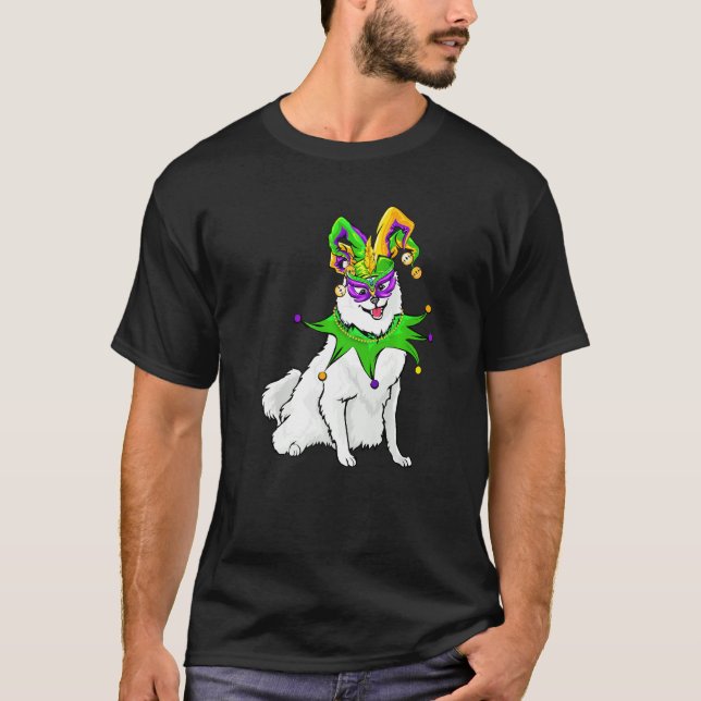 Amerikanischer Eskimo Hund Mardi Gras Maske Hat be T-Shirt (Vorderseite)