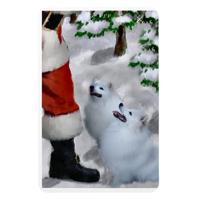 Amerikanischer Eskimo Hund mit Weihnachten Magnet (Vertikal)