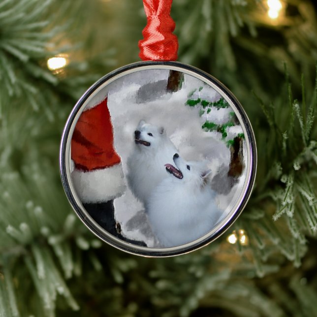 Amerikanischer Eskimo Hund mit Weihnachten Ornament Aus Metall (Baum)