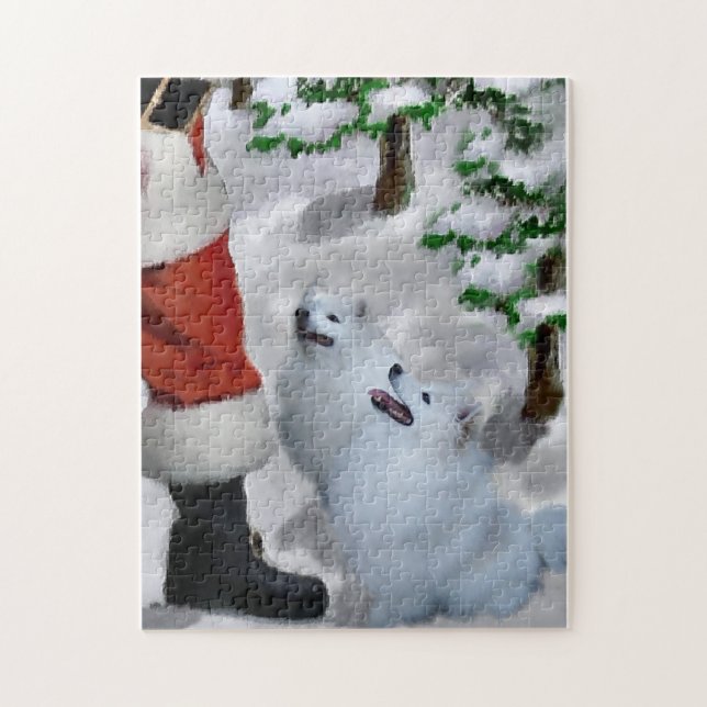 Amerikanischer Eskimo Hund mit Weihnachten Puzzle (Vertikal)