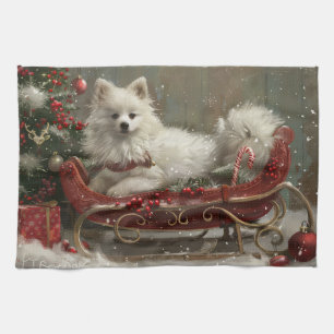Amerikanischer Eskimo-Hund Weihnachtsfestlich Geschirrtuch