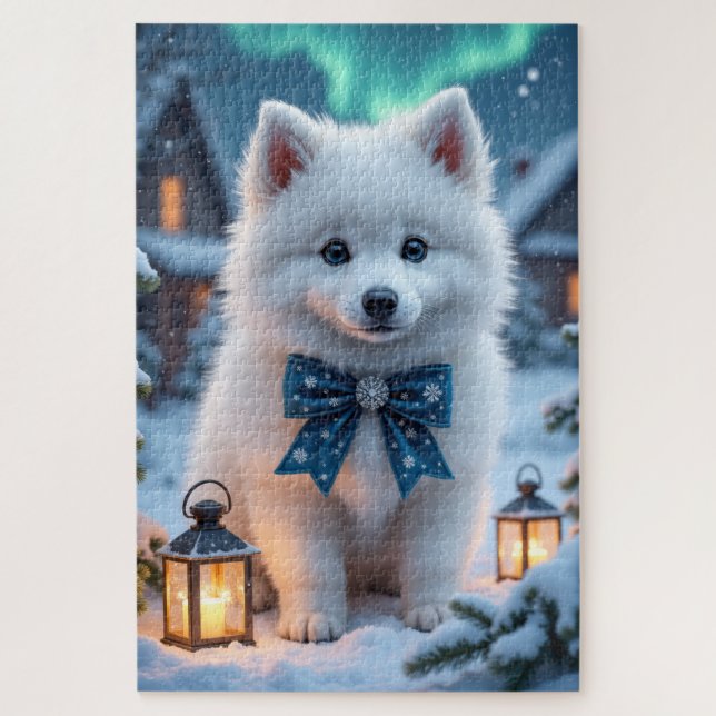 Amerikanischer Eskimo-Hund Weihnachtskunst Puzzle (Vertikal)