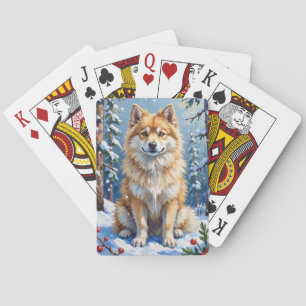 Amerikanischer Eskimo-Hund Winterwald Floral Spielkarten