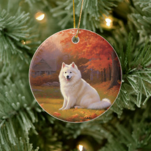 Amerikanischer Eskimo im Herbst inspiriert von fal Keramik Ornament