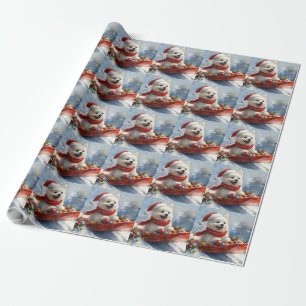 Amerikanischer Eskimo im Schlitten Lass es schneie Geschenkpapier
