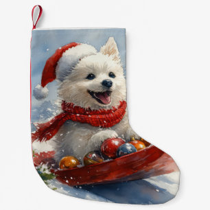 Amerikanischer Eskimo im Schlitten Lass es schneie Kleiner Weihnachtsstrumpf