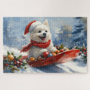 Amerikanischer Eskimo im Schlitten Lass es schneie Puzzle