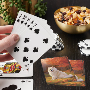 Amerikanischer Eskimo in Herbstlaub-Fall-Inspirier Spielkarten