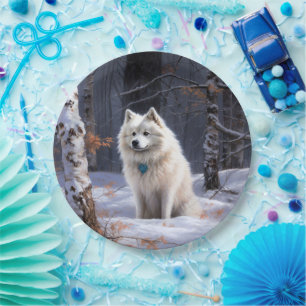 Amerikanischer Eskimo Lass es schneien Weihnachten Pappteller