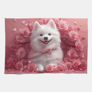 Amerikanischer Eskimo mit Rosen - Valentinstag Geschirrtuch