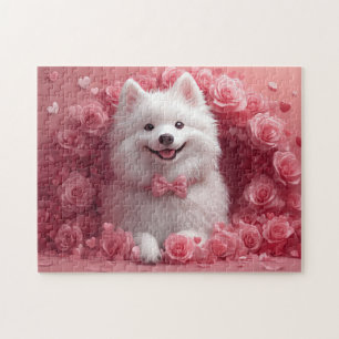 Amerikanischer Eskimo mit Rosen - Valentinstag Puzzle