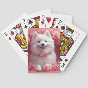 Amerikanischer Eskimo mit Rosen - Valentinstag Spielkarten