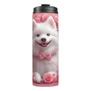 Amerikanischer Eskimo mit Rosen - Valentinstag Thermosbecher