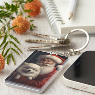 Amerikanischer Eskimo mit Santa Claus Festive Weih Schlüsselanhänger