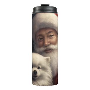 Amerikanischer Eskimo mit Santa Claus Festive Weih Thermosbecher