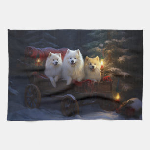 Amerikanischer Eskimo-Schneeschlitten-Weihnachtsde Geschirrtuch
