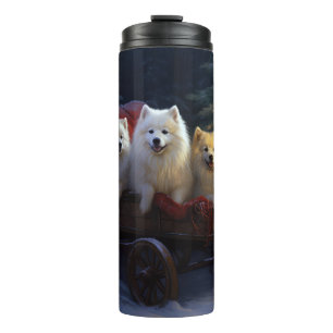 Amerikanischer Eskimo-Schneeschlitten-Weihnachtsde Thermosbecher