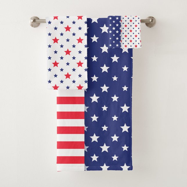 Amerikanischer Feiertag Badhandtuch Set (Red, white and blue towel set!)