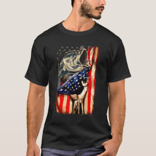 Amerikanischer Flagge Angelnd Vintage Usa Bass An T-Shirt