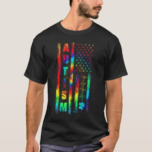 Amerikanischer-Flagge-Autismus-Bewusstsein-Tie-Dye T-Shirt
