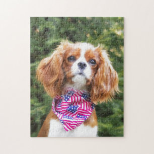 Amerikanischer Flagge Cavalier King Charles Spanie Puzzle