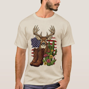 Amerikanischer Flagge Cowboy-Stiefel Jäger-Geschen T-Shirt