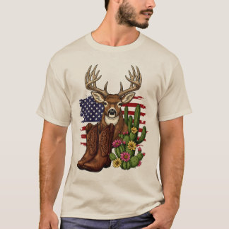 Amerikanischer Flagge Cowboy-Stiefel Jäger-Geschen T-Shirt