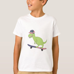 Amerikanischer Flagge Dinosaurier Skateboarding T-Shirt