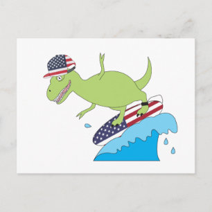Amerikanischer Flagge Dinosaurier Surfen Postkarte