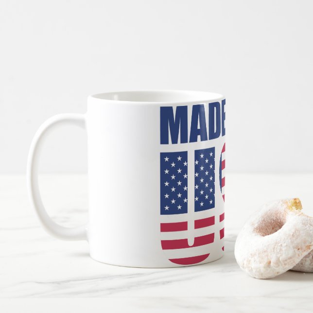 Amerikanischer Flagge "Hergestellt" Typografie Tas Kaffeetasse (Mit Donut)