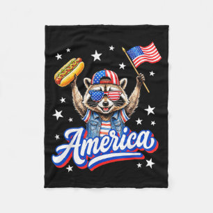 Amerikanischer Flagge Hot Dog Waschbär Amerika Lus Fleecedecke