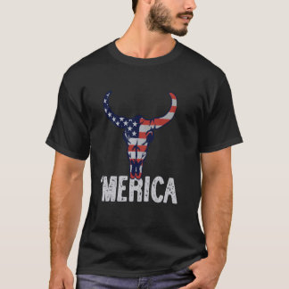 Amerikanischer Flagge Kuh-Schädel western Merica 4 T-Shirt