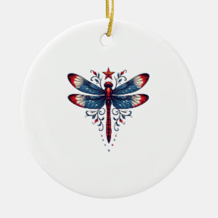 Amerikanischer Flagge Libelle Patriotisch 4. Juli Keramik Ornament