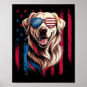 Amerikanischer Flagge Patriotischer Golden Retriev Poster