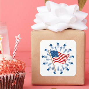 Amerikanischer Flagge Sternenexplosion Feuerwerk 4 Quadratischer Aufkleber