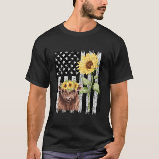Amerikanischer Flaggen-Bauernhof-Kuhhaltung Highla T-Shirt