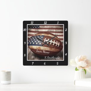 Amerikanischer Flaggen-Football Quadratische Wanduhr