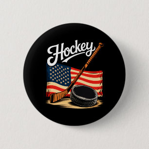 Amerikanischer Flaggen-Hockey-4.-Juli-Hockeyliebha Button